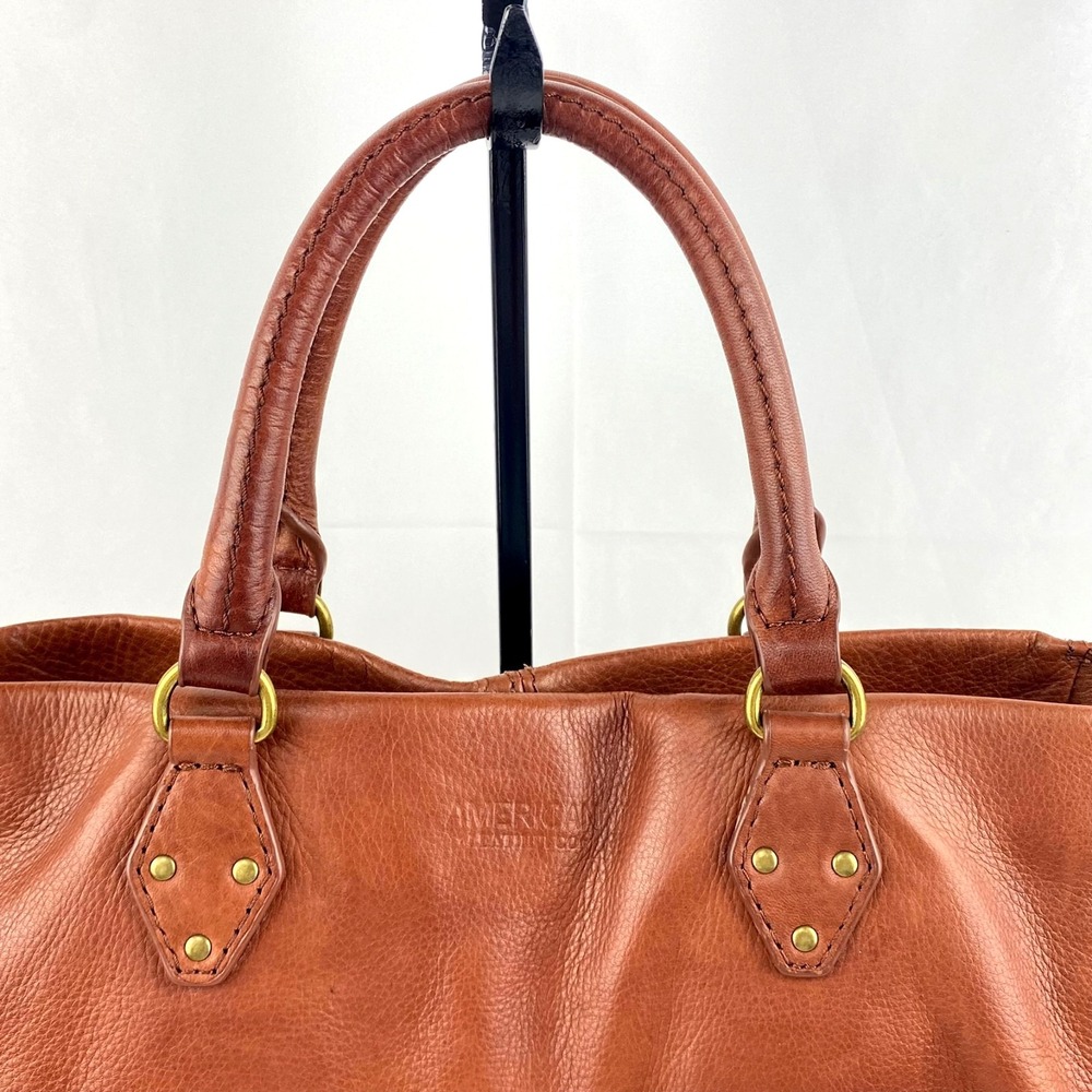 American Leather Co British Tan Brown Tote Lg Leather Shoulder Bag Purse Satchel - Picture 2 of 9